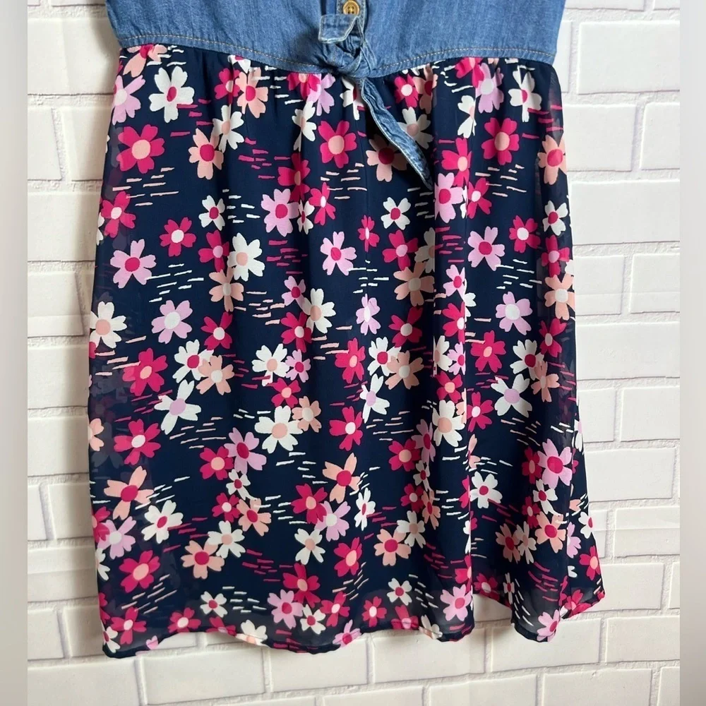 WONDER NATION girls Floral Denim Dress/size L(10-12)